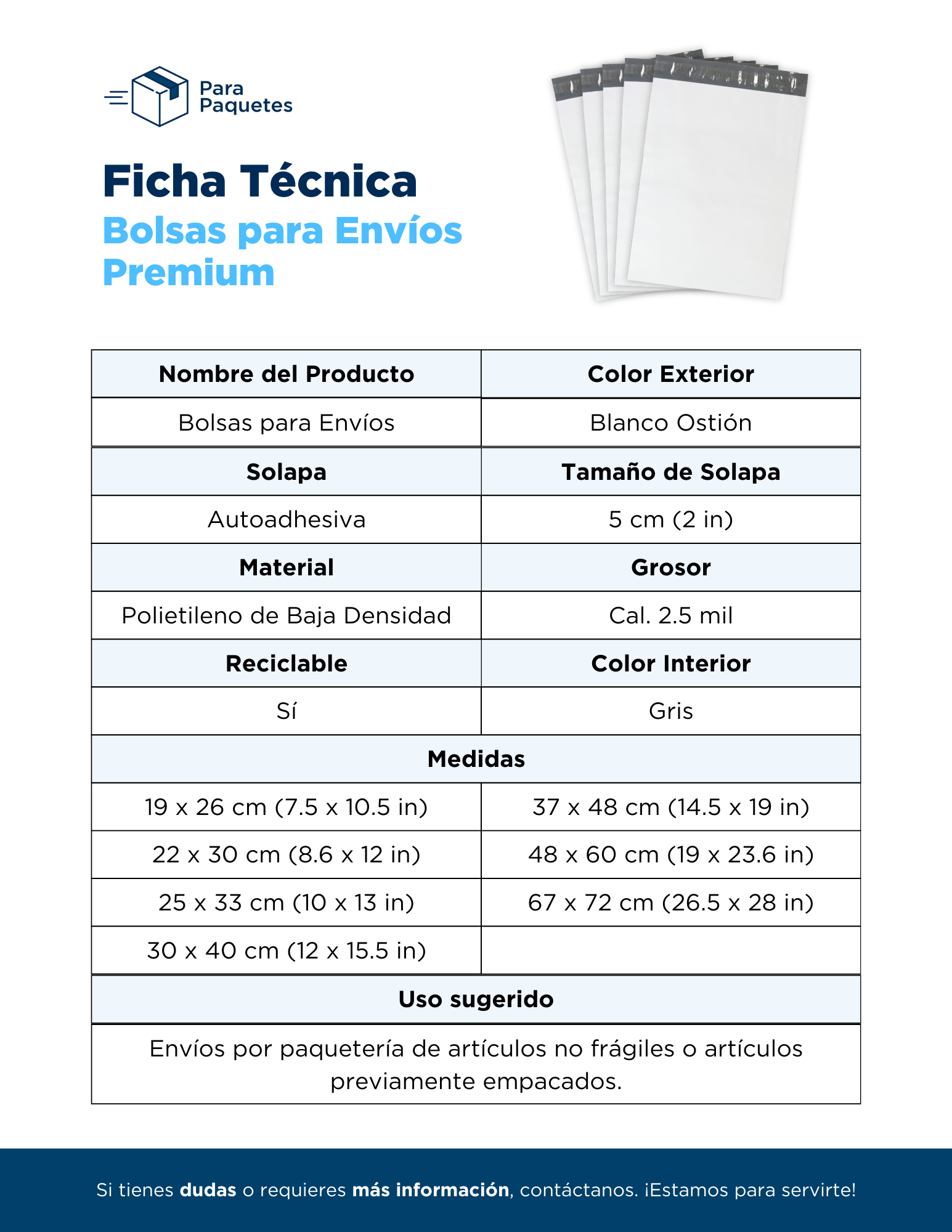 Ficha Técnica del Producto de Para Paquetes